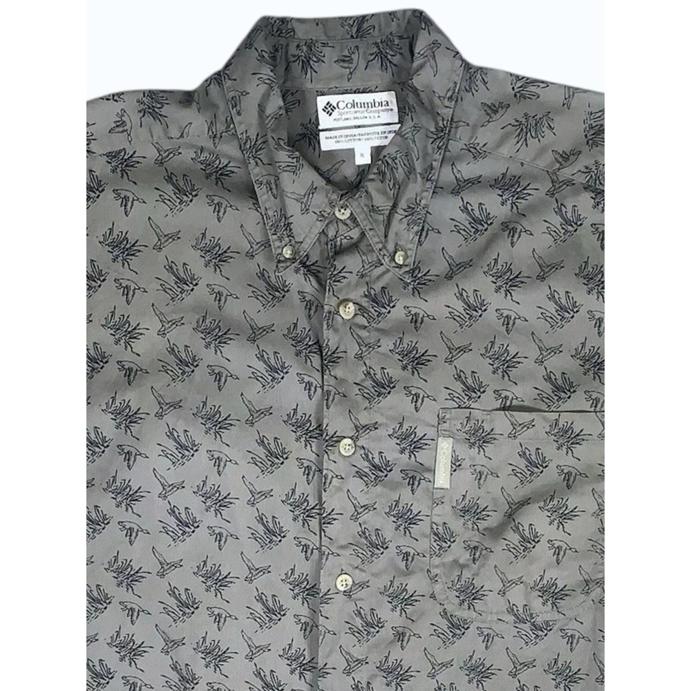 Columbia Sportswear Mens XL Green Flying Duck‎ All Over Print Button Up Shirt